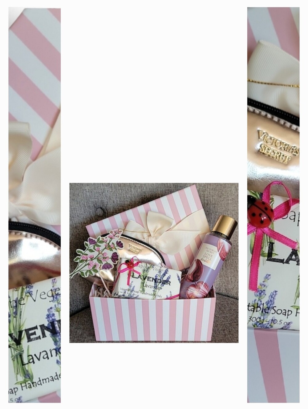 Victoria's Secret Pink-Stripes Gift Box with Lavender Bath Set